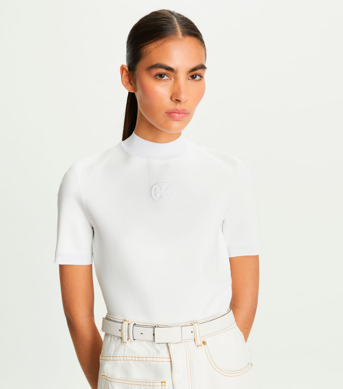 Blusa Logo Mock Neck Bright White - Tory